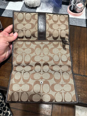 Coach Signature Canvas Continental Wallet in Brown & Black